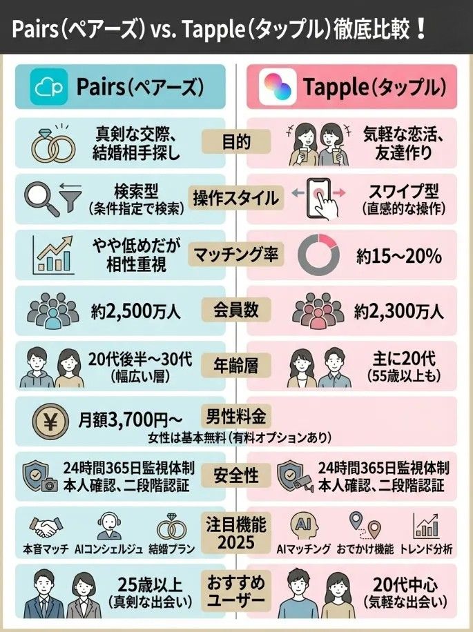 ペアーズタップル徹底比較