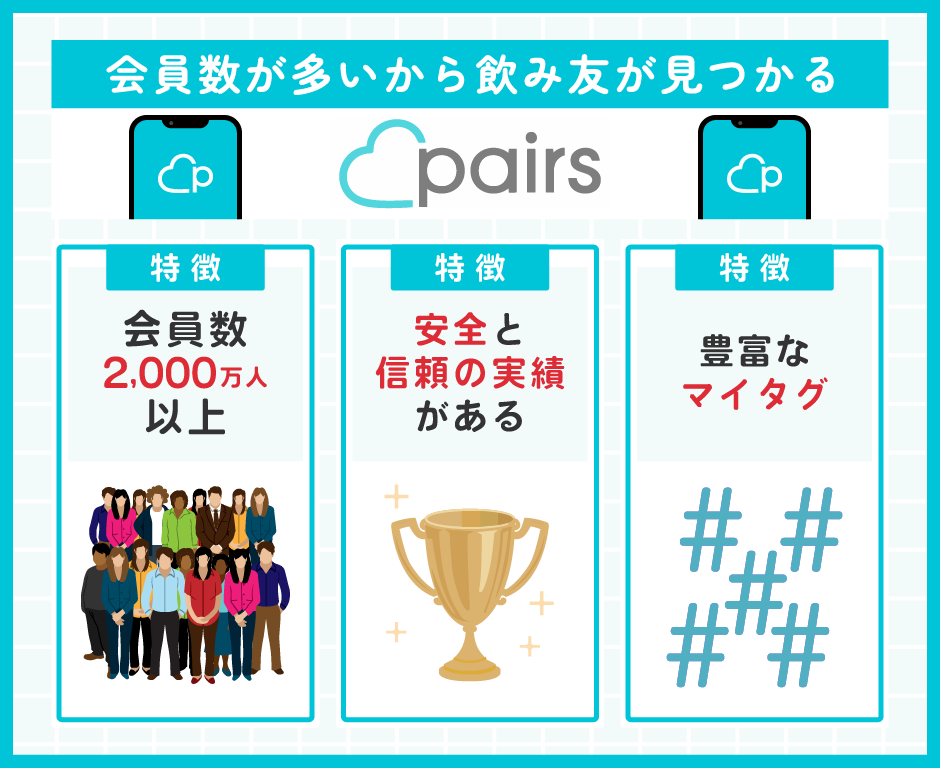 Pairs(ペアーズ)|会員数が多いから飲み友が見つかる