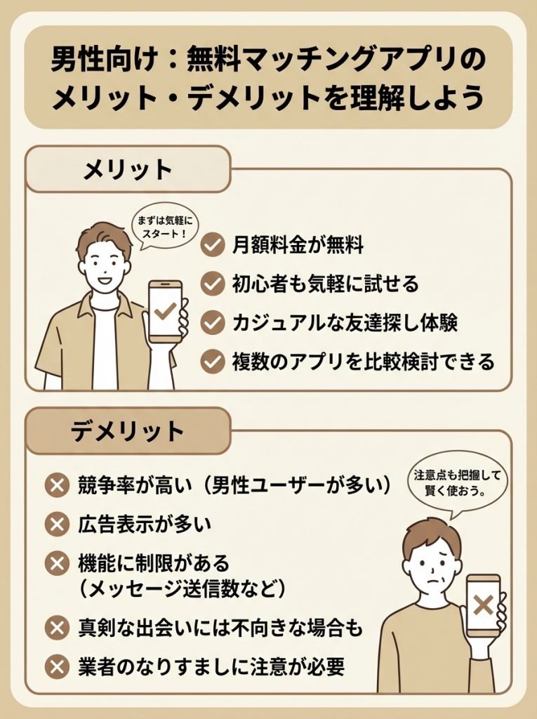 男性無料アプリのメリット・デメリットも理解する