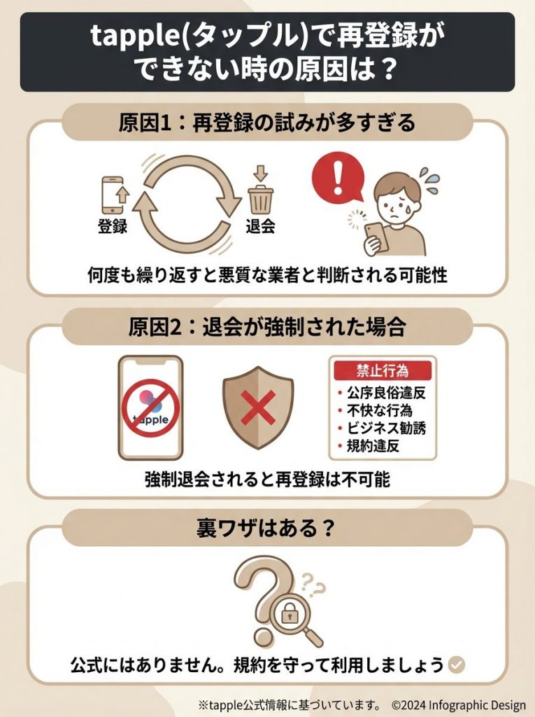 タップルで再登録ができない時の原因は?