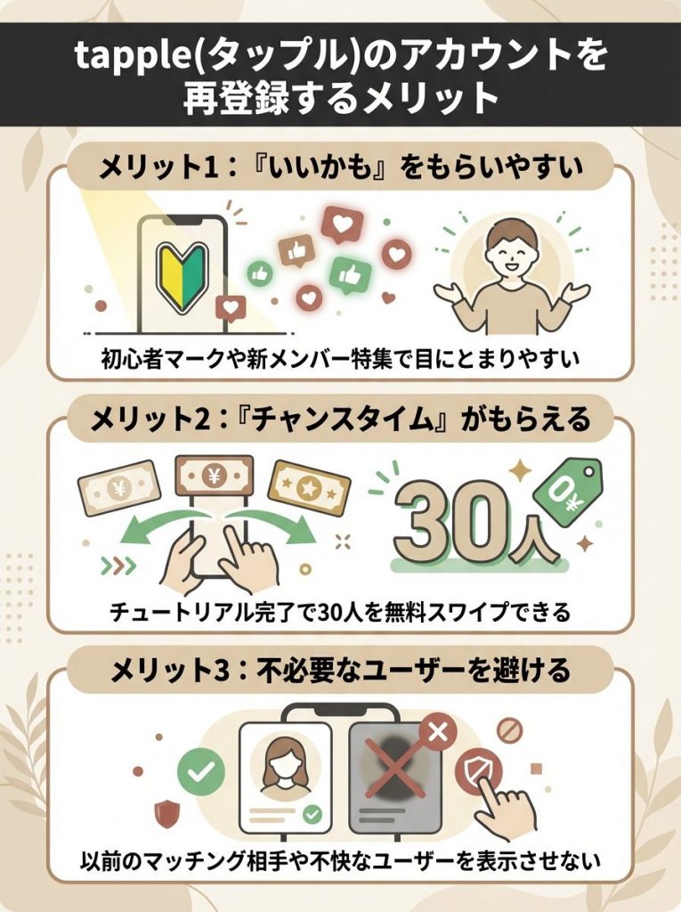タップルのアカウントを再登録するメリット