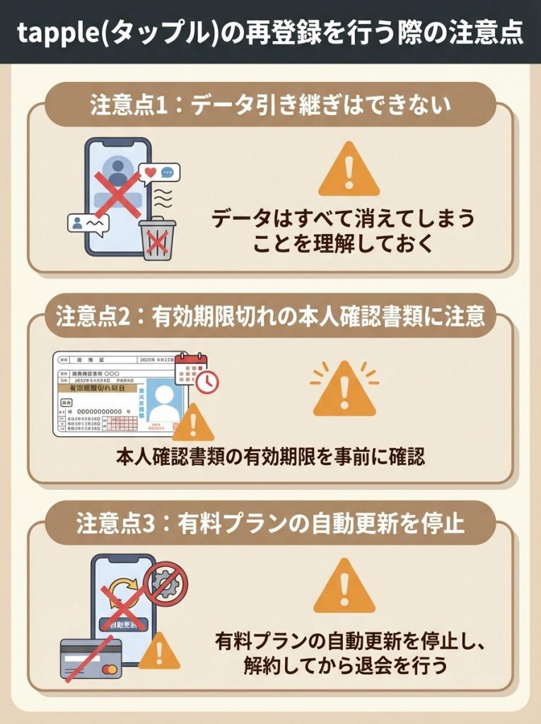 タップルの再登録を行う際の注意点