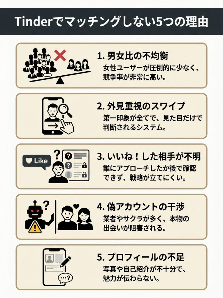 Tinder(ティンダー)でマッチしない5つの原因