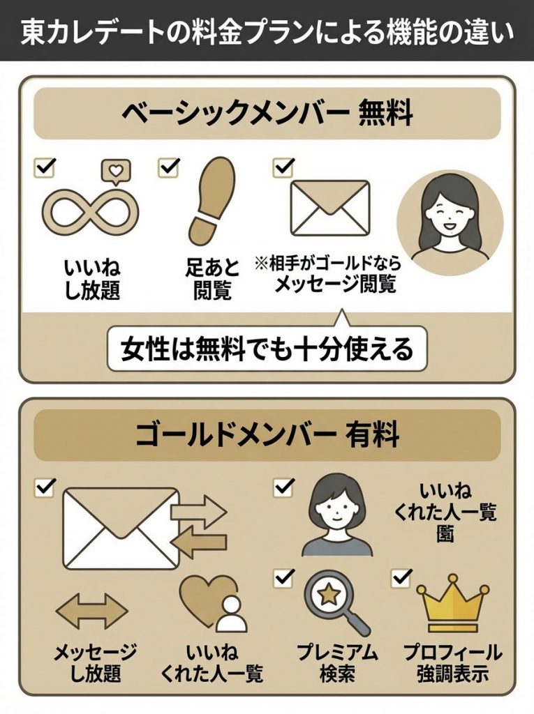 東カレデートの料金プランによる機能の違い