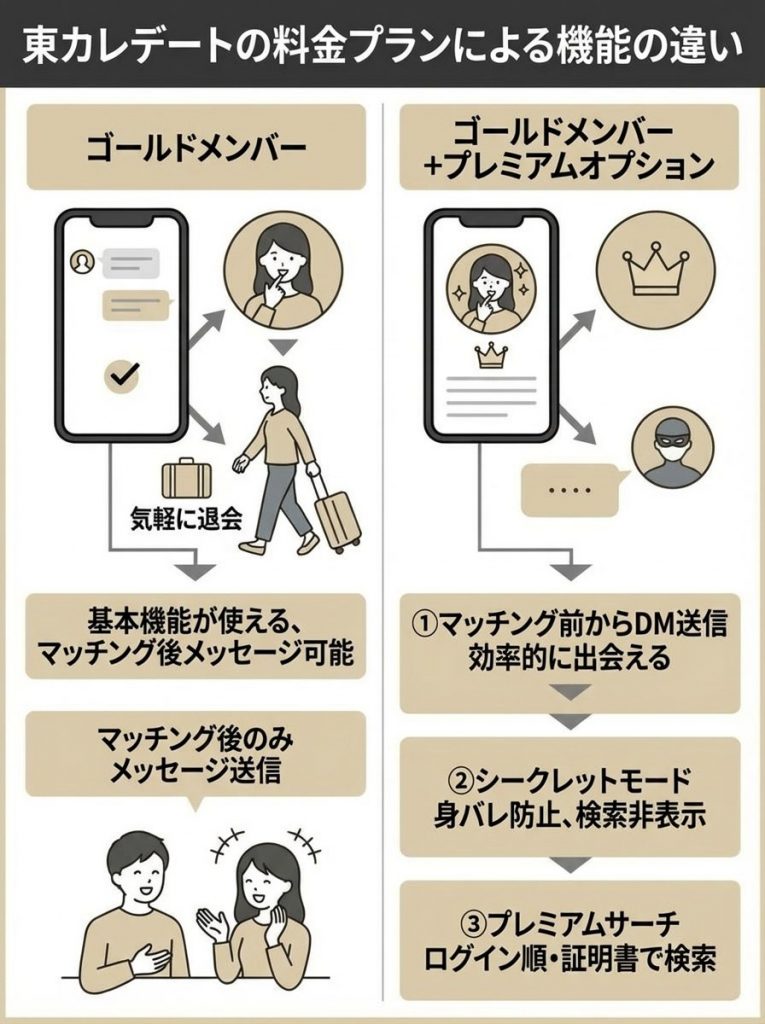 東カレデートの料金プランによる機能の違い