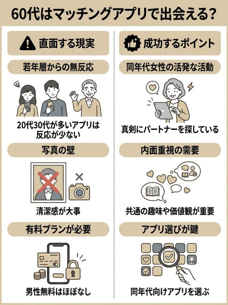 60代の女性・男性はマッチングアプリで現実的に出会える？