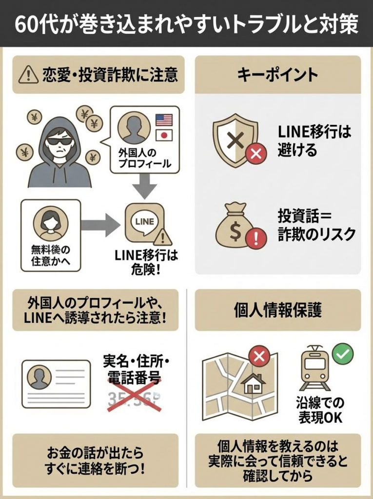 要注意！60代の男女が巻き込まれやすいトラブルと対策