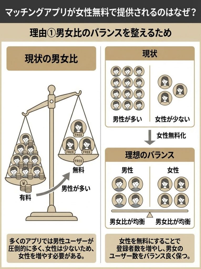 マッチングアプリが女性無料で提供されるのはなぜ？2つの理由