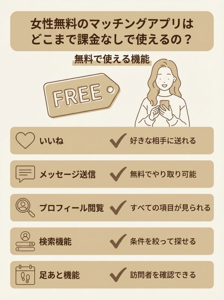 女性無料のマッチングアプリはどこまで課金なしで使えるの？