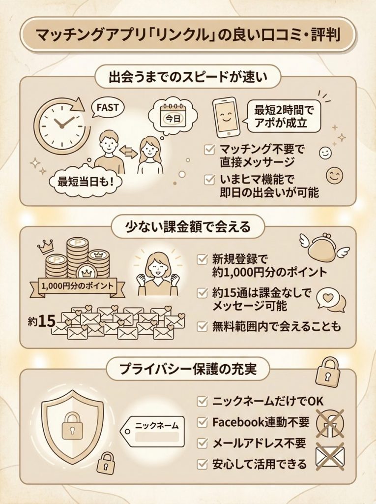 マッチングアプリ「リンクル」の良い口コミ・評判