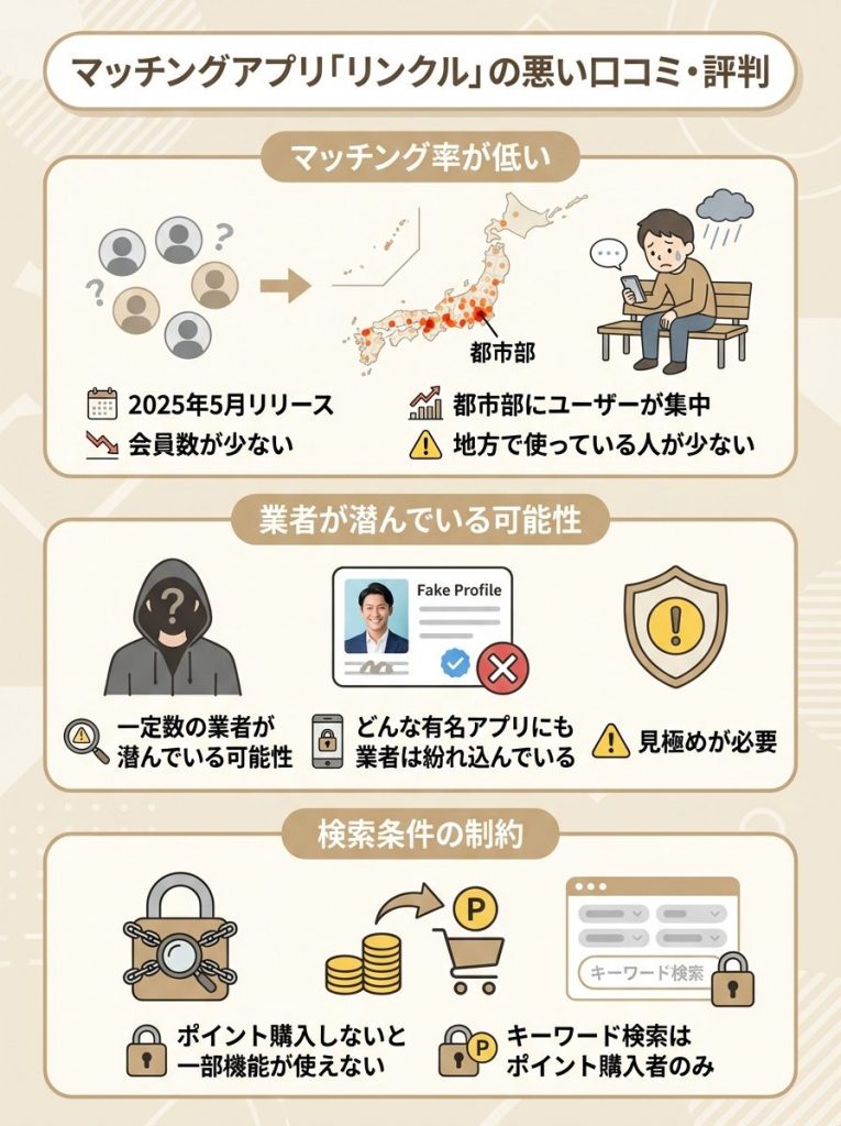 マッチングアプリ「リンクル」の悪い口コミ・評判