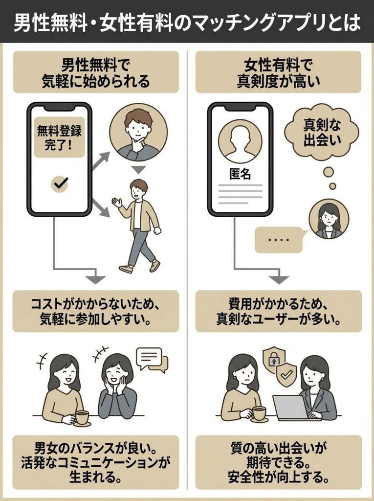 男性無料・女性有料のマッチングアプリとは