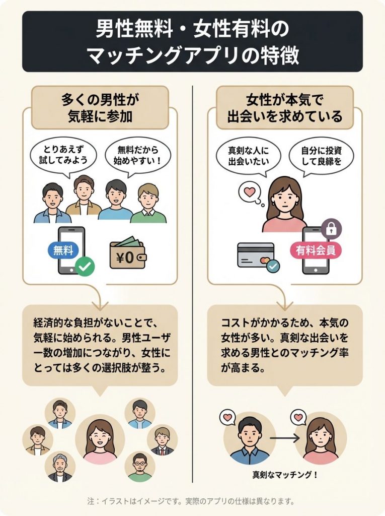 男性無料・女性有料のマッチングアプリの特徴