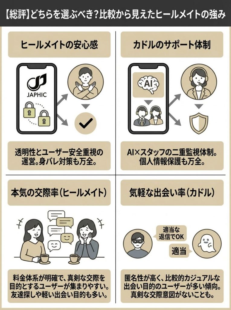 【総評】どちらを選ぶべき？比較から見えたヒールメイトの強み