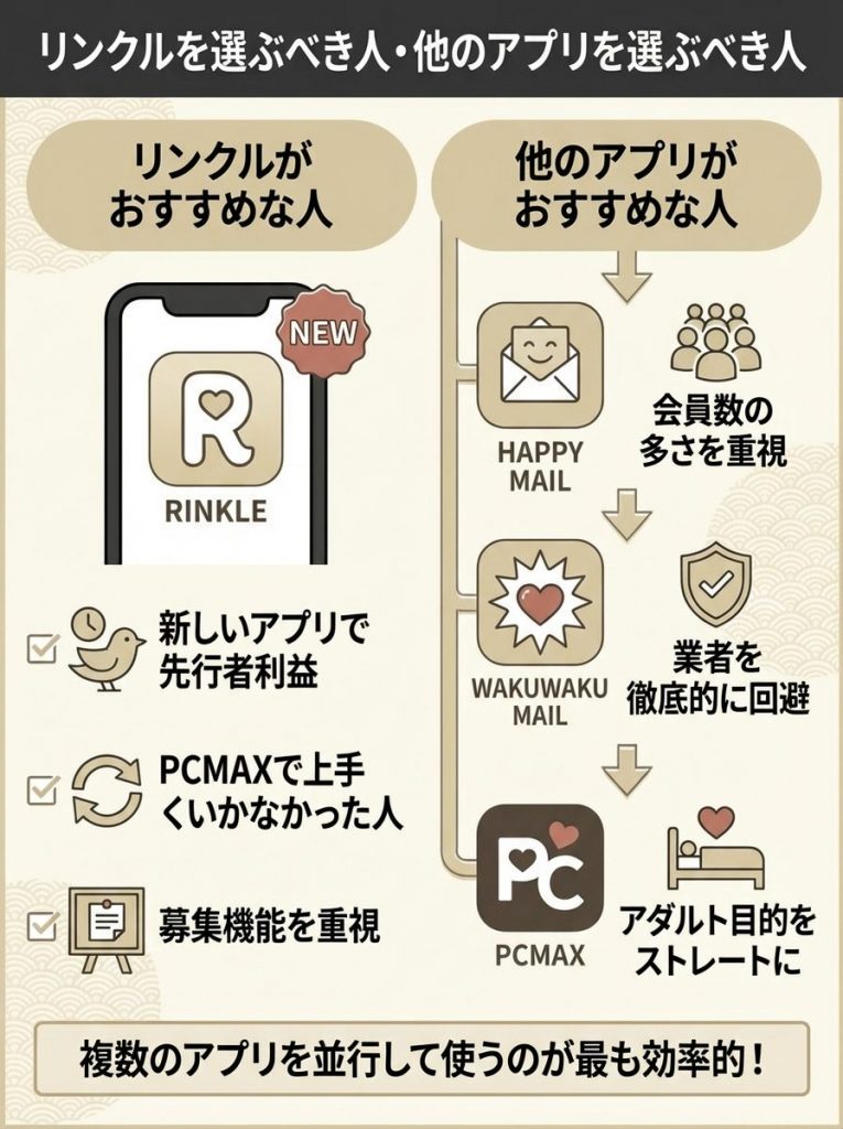 リンクルを選ぶべき人、他のマッチングアプリを選ぶべき人