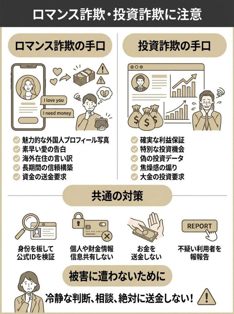 出会い系アプリで急増しているロマンス詐欺・投資詐欺に注意